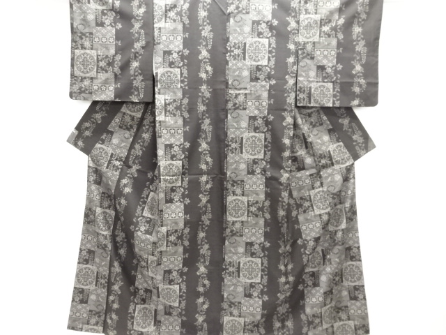 JAPANESE KIMONO / DORO OSHIMA TSUMUGI (9 maruki) / WOVEN FLORAL CREST